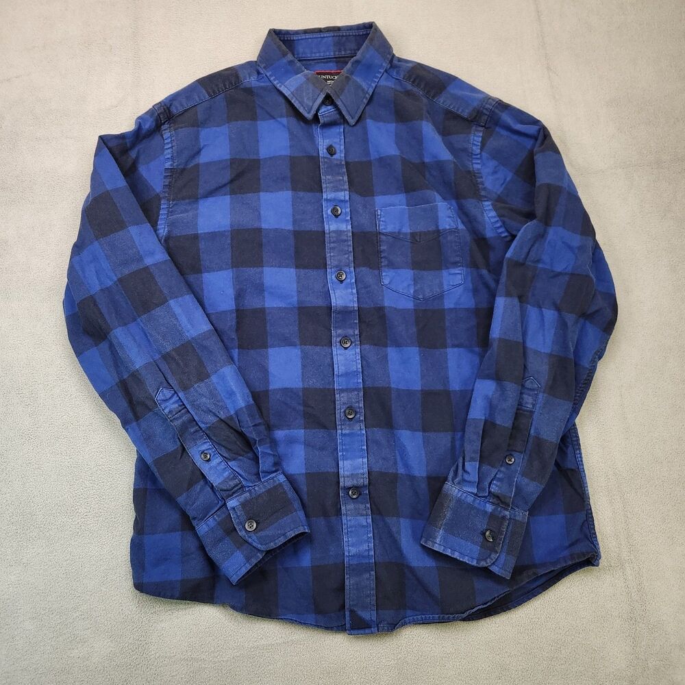 UNTUCKit Flannel Button Up Shirt Men's M Blue Black Buffalo Plaid Long Sleeve